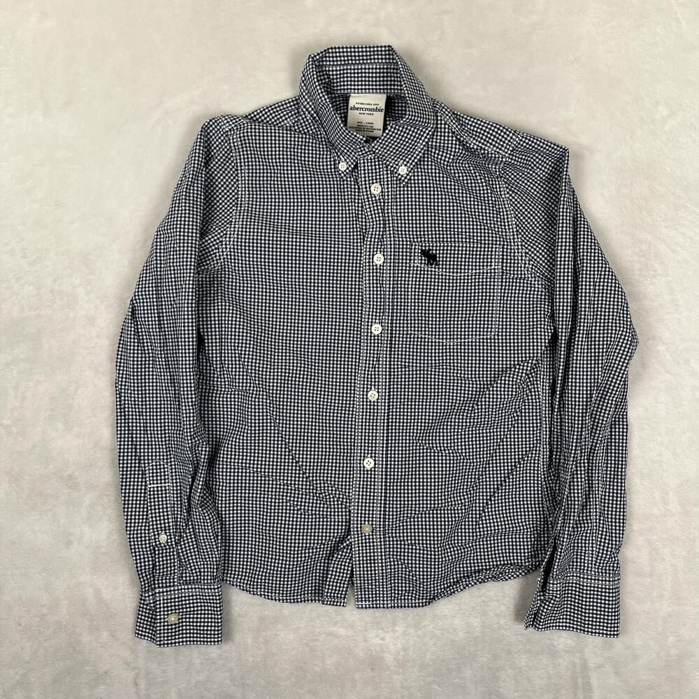 Abercrombie Shirt Boys Large Blue Check Long Sleeve Button Down Pocket Casual